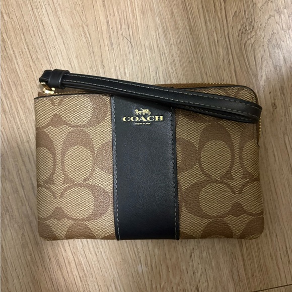 Coach Signature Brown and Black Wristlet - Picture 1 of 4